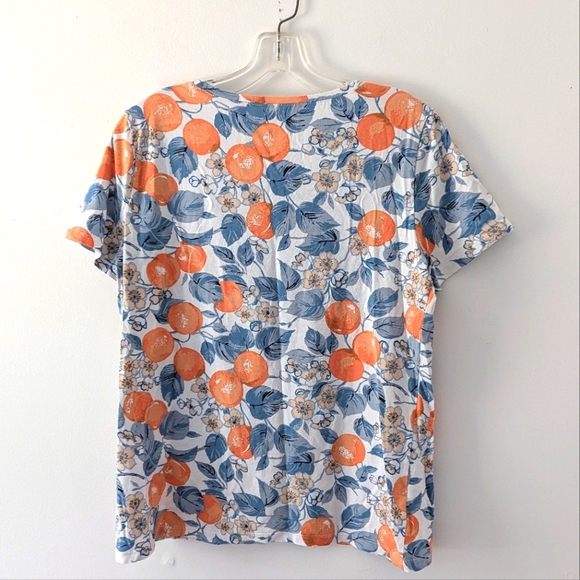 Ann Taylor Citrus Fruit Oranges 🍊 Scoop Neck Stretch Short Sleeve Shirt Medium - Picture 3 of 6